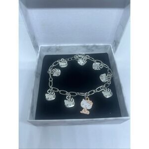 NEW Hello Kitty Charm Bracelet Silver Tone w/ Pink Enamel Charm